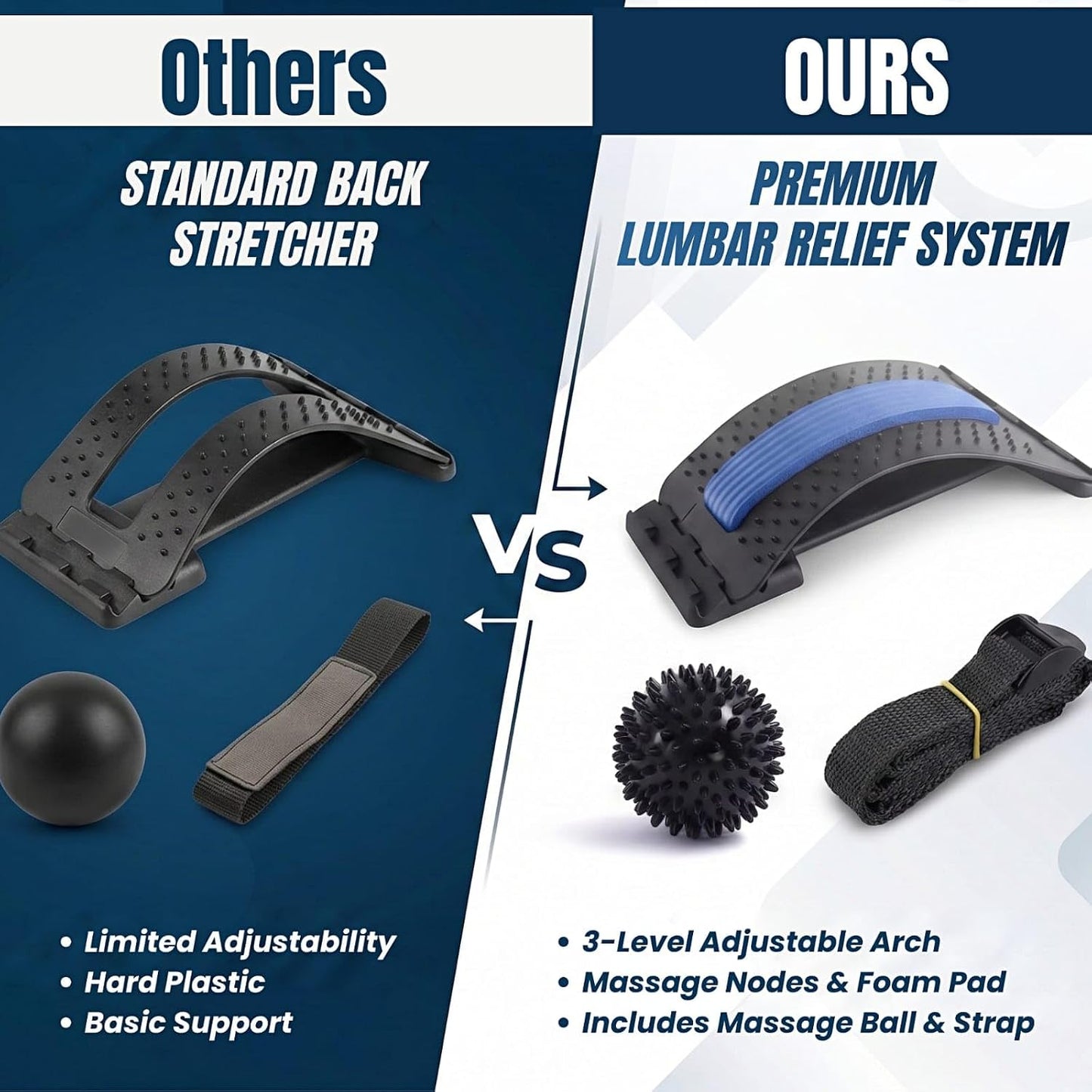 Back Stretcher for Lower Back Pain Relief with Massage Ball & Support Belt, Multi-Level Adjustable Arch Lumbar Back Cracker Board, Spine Decompression & Posture Support Back Massager