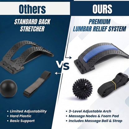 Back Stretcher for Lower Back Pain Relief with Massage Ball & Support Belt, Multi-Level Adjustable Arch Lumbar Back Cracker Board, Spine Decompression & Posture Support Back Massager