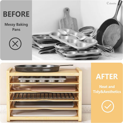celestite Wooden Baking Sheet Organizer for Cabinet Baking Tray Organizer Cookie Sheet Organizer for Cabinet Kitchen Storage Organization Accessories