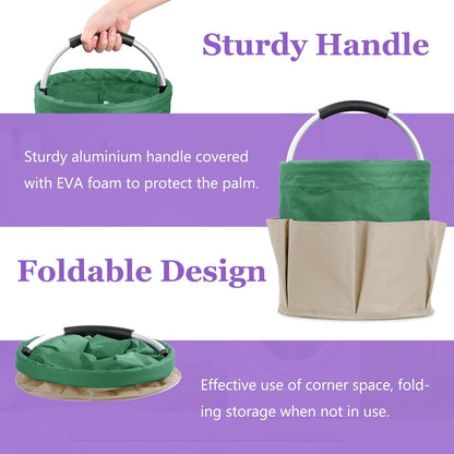 17L Cleaning Caddy with Handle and 6 Pockets, Foldable Cleaning Supply Caddy, Portable Shower Caddy in 600D Oxford Fabric, Multifunctional Storage Basket for Camping, Gardening, Black