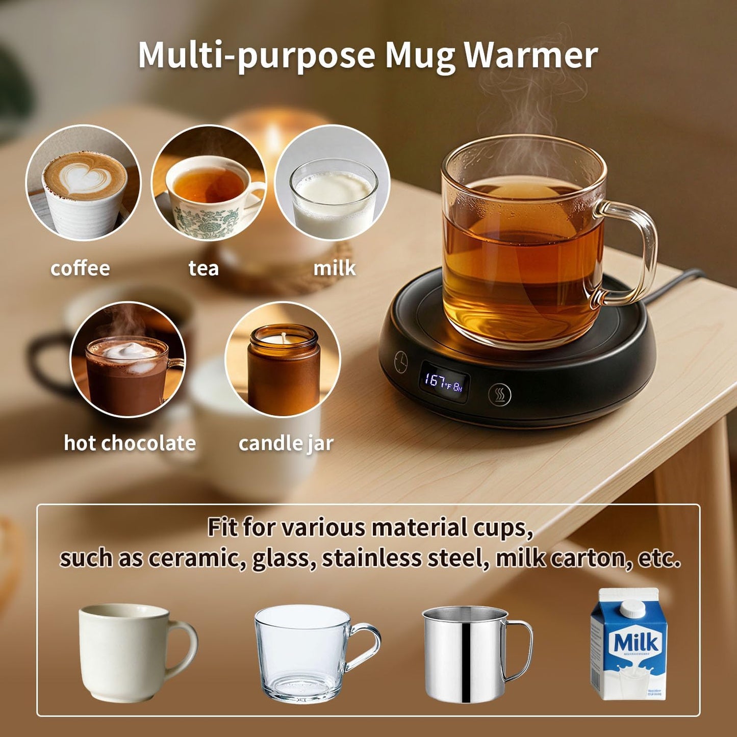 Coffee Mug Warmer + Mug Set, Cup Warmer for Desk, Candle Warmer with Timer | Electric Beverage Milk Tea Hot Drinks Warmer, 4 Temp Setting, 8H Auto Shut off Timer, Home Office Birthday Present