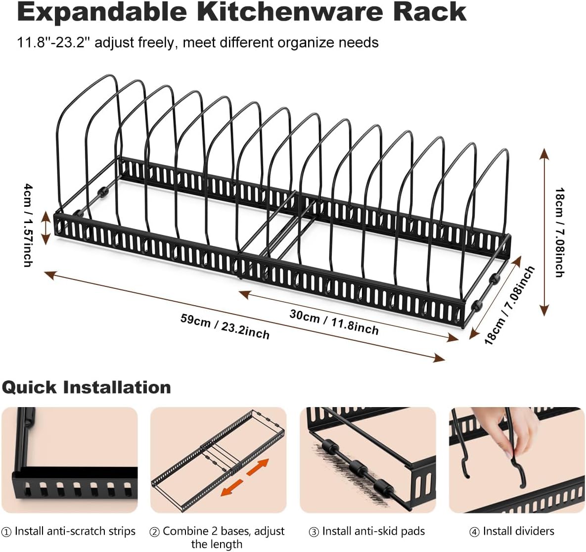 Housolution Cutting Board and Baking Tray Cookie Sheet Organizer, Black | 12"-23" Expandable, 14 Adjustable Dividers, Sturdy Metal Construction, Easy Assembly