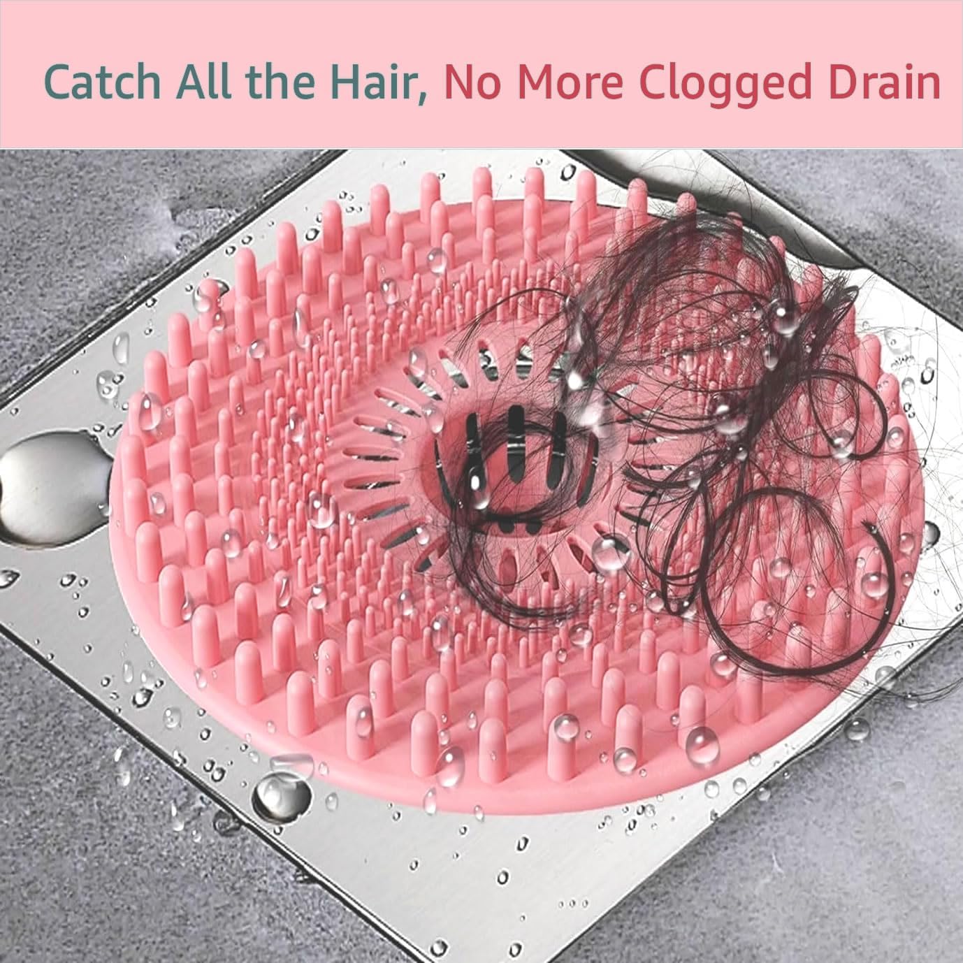 Silicone Hair Catcher for Shower Drain & Bathtub – 3 Pack (Grey/Blue/Pink) | Anti-Clog Drain Strainer with Strong Suction, Drain Cover Bathroom Tub, Sink Floor Pet Hair Stopper Trap Protector, Patented
