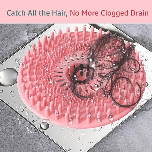Silicone Hair Catcher for Shower Drain & Bathtub – 3 Pack (Grey/Blue/Pink) | Anti-Clog Drain Strainer with Strong Suction, Drain Cover Bathroom Tub, Sink Floor Pet Hair Stopper Trap Protector, Patented