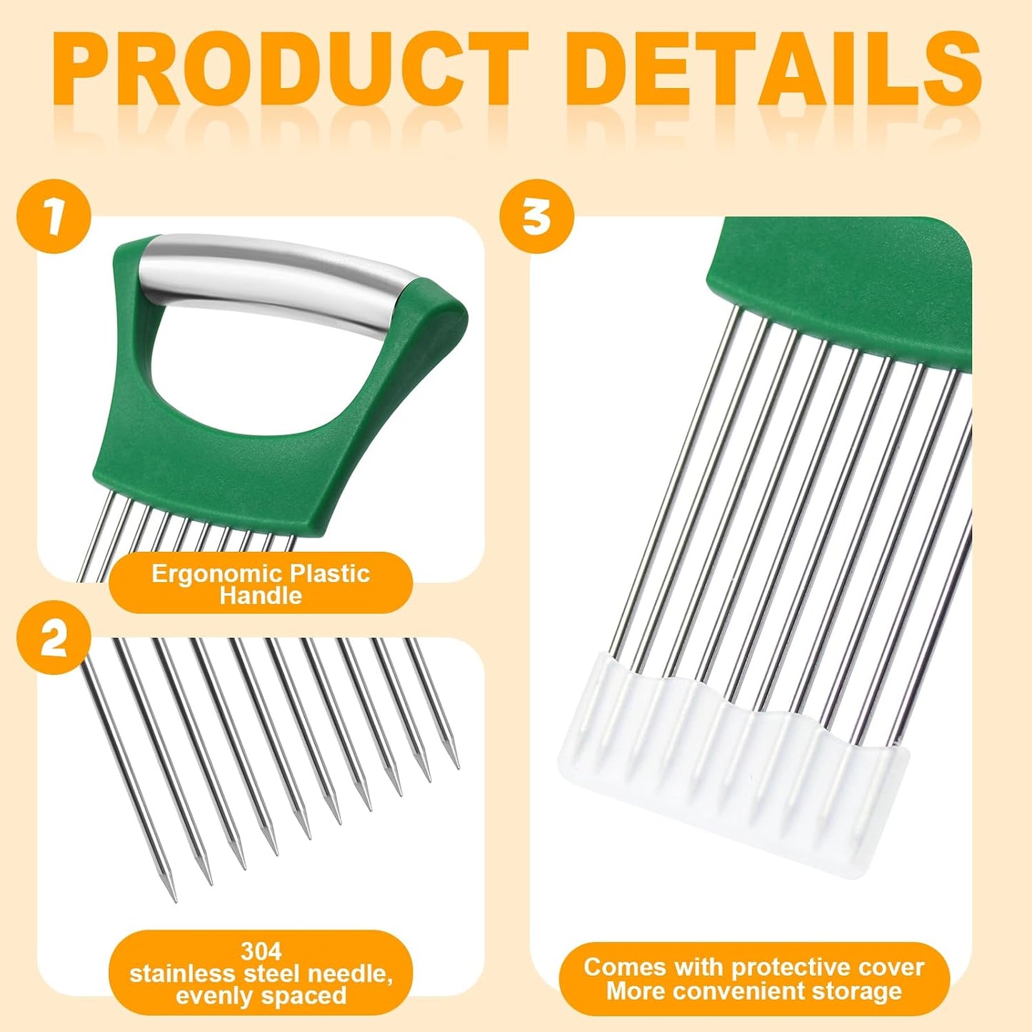 Stainless Steel Onion Holder for Slicing,Onion Slicer Holder,Kitchen Gadget | Green Onion Slicer Holder, Onion Cutter for Slicing of Onions, Tomatoes, Avocados, Eggs and Other Vegetables
