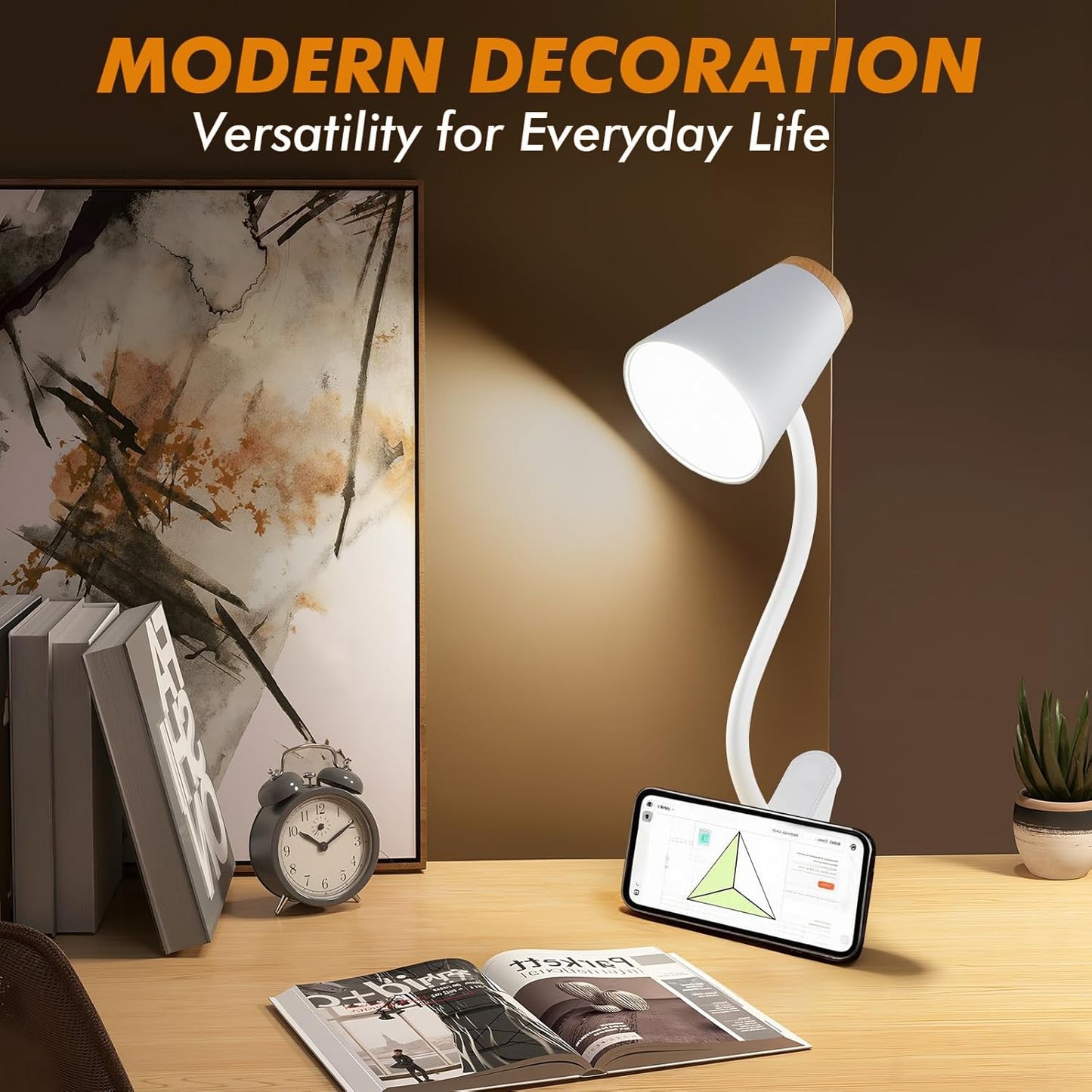 EJIAXIN Clip on Desk Lamp for Home Office - Small LED Touch Dimmable Reading Light for College Dorm Room - Adjustable Flexible Gooseneck Clamp Light Table Lamp for Bedside Bedroom Bed Headboard White