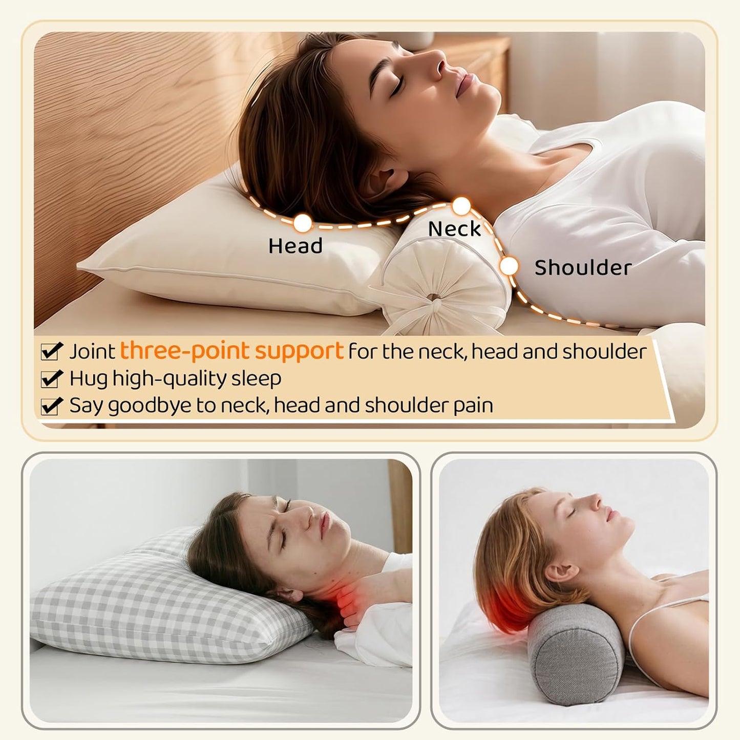 Buckwheat Pillow – 3-Point Head Neck Shoulder Support, Detachable | Fill Shoulder Gap for Pain-Free For Side&Back Sleepers, Adjustable Buckwheat Pillow for Sleeping, Extra Organic Pillowcases