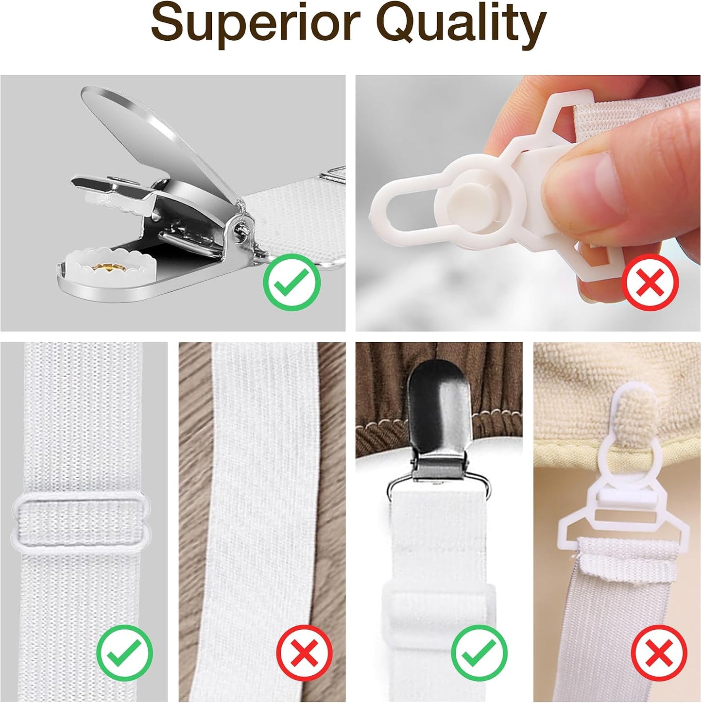 JELLYMONI Bed Sheet Straps, Adjustable Elastic Fasteners with Metal Clips, Fitted Bed Sheet Holders for Bed, Mattress Cover, Fitted Bed Sheets, Sofa Cushion