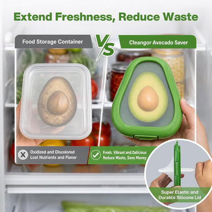 CLEANGOR Avocado Saver and Onion Saver, 4Pcs Fruit and Vegetable Savers | Silicone Food Saver with Snap-On Lid, Ideal for Avocados, Onions, Lemons, Orange and Tomatoes, Reusable, Dishwasher Safe