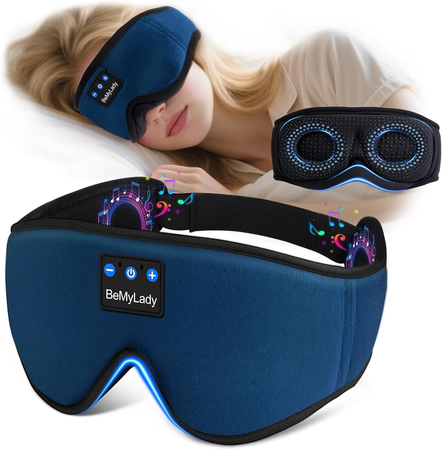 3D Bamboo Cotton Sleep Mask with Bluetooth 5.4 Headphone, Music Wireless Bluetooth Blackout Eye Mask for Side Sleepers, Earphones HD Speaker Microphone for Travel, Gifts for Women Men, Grey