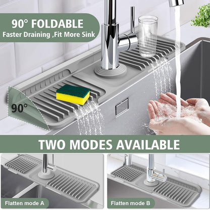 17.7-Inch Kitchen Sink Splash Guard Mat | 7° Slope for Fast Self-Draining | Snap-Lock Design | Universal & Cuttable Silicone Faucet Mat Gray