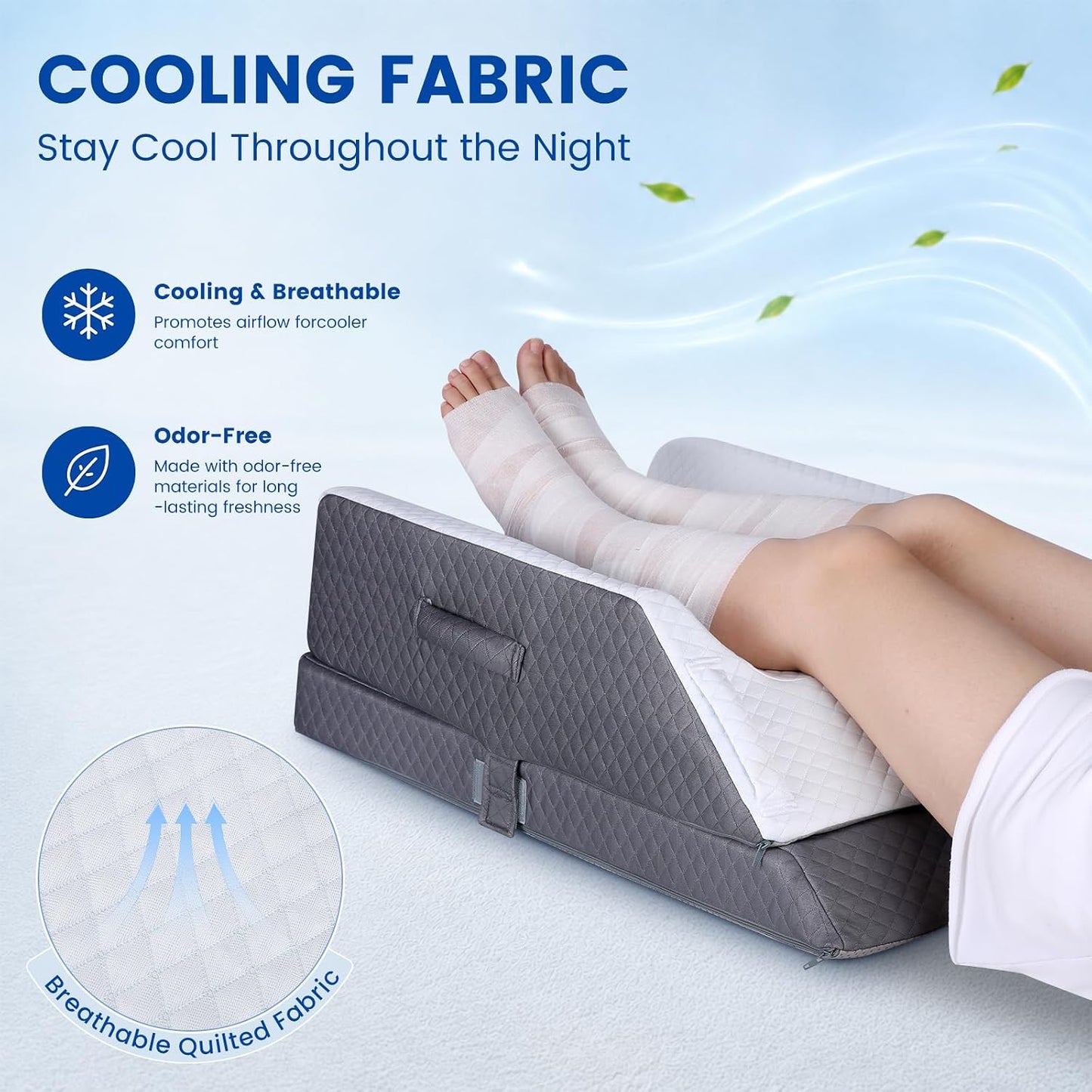 3-Height Adjustable Wide Leg Elevation Pillows for After Surgery or Sleeping, Memory Foam Support for Both Legs, Knee & Ankle Wedge for Swelling & Circulation, Removable Washable Velvet Cover