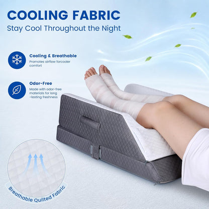 3-Height Adjustable Wide Leg Elevation Pillows for After Surgery or Sleeping, Memory Foam Support for Both Legs, Knee & Ankle Wedge for Swelling & Circulation, Removable Washable Velvet Cover