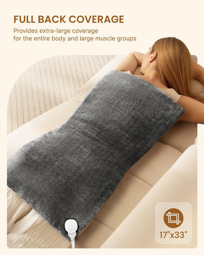 RENPHO Electric Heating Pad for Back with 10 Heat Levels, FSA Eligible HSA | Fit for Neck, Shoulder, Knee, Arm & Leg, Birthday Gift for Women, Men, Mom & Dad, HSA Approved, ETL Certified, 12 x 24", Gray
