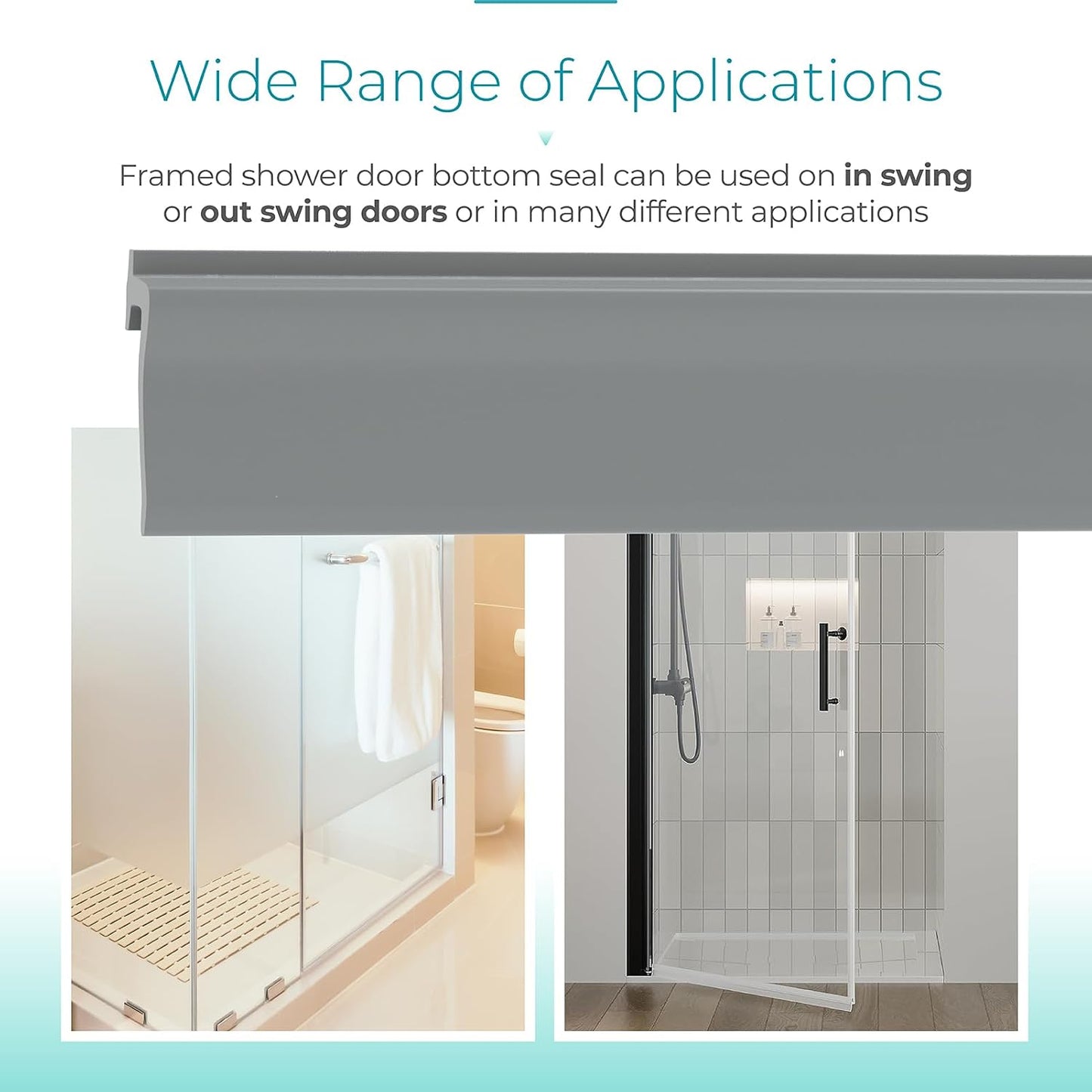 Framed Shower Door Sweep, 36" Shower Door Bottom Seal for Swing Doors | Angled Gray Swing Door T Seal Sweep with Drip Rail, Shower Bottom Door Sweep Replacement