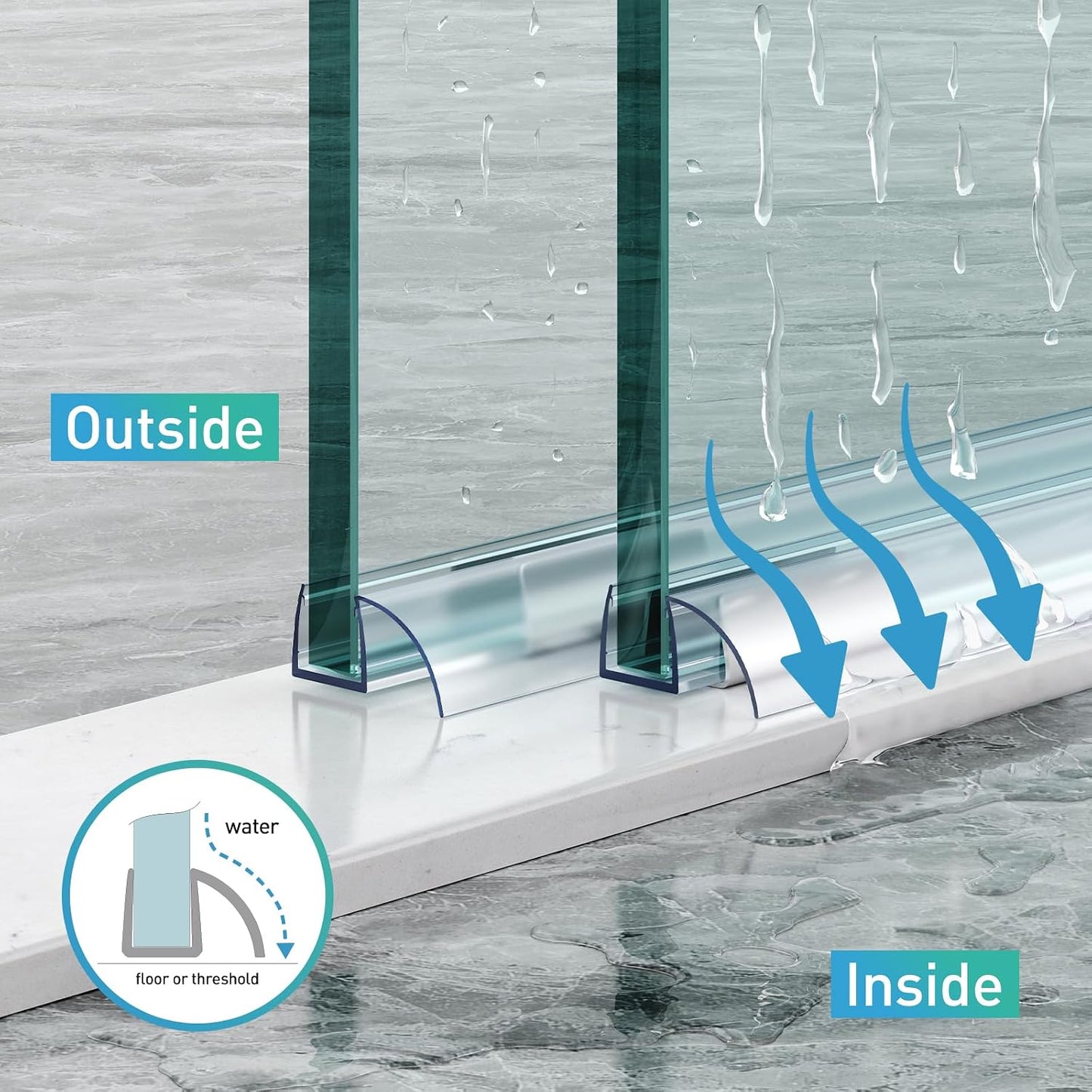 Sliding Shower Door Bottom Seal, 2 PCS 3/8" x 36" | Polycarbonate Door Sweep for 3/8 Inch Glass, Frameless Glass Shower Door Seal Strip Stop Leaks and Create a Water Barrier