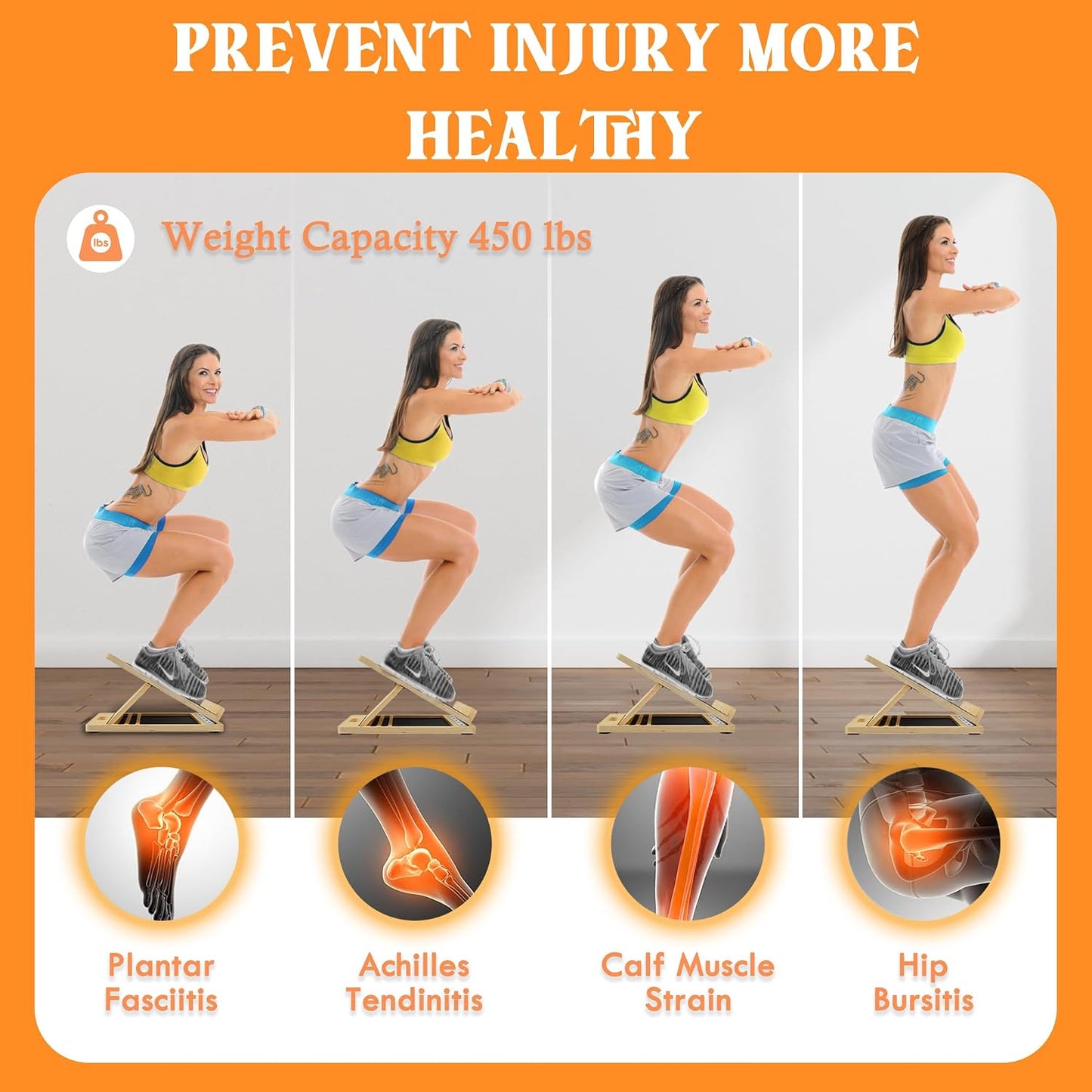 MUCITAGF Professional Wooden Portable Slant Board, Calf Stretch Board | Adjustable Incline Board and Calf Stretcher, Physical Therapy Equipment for Knees, Ankle, Heel, Feet and Leg