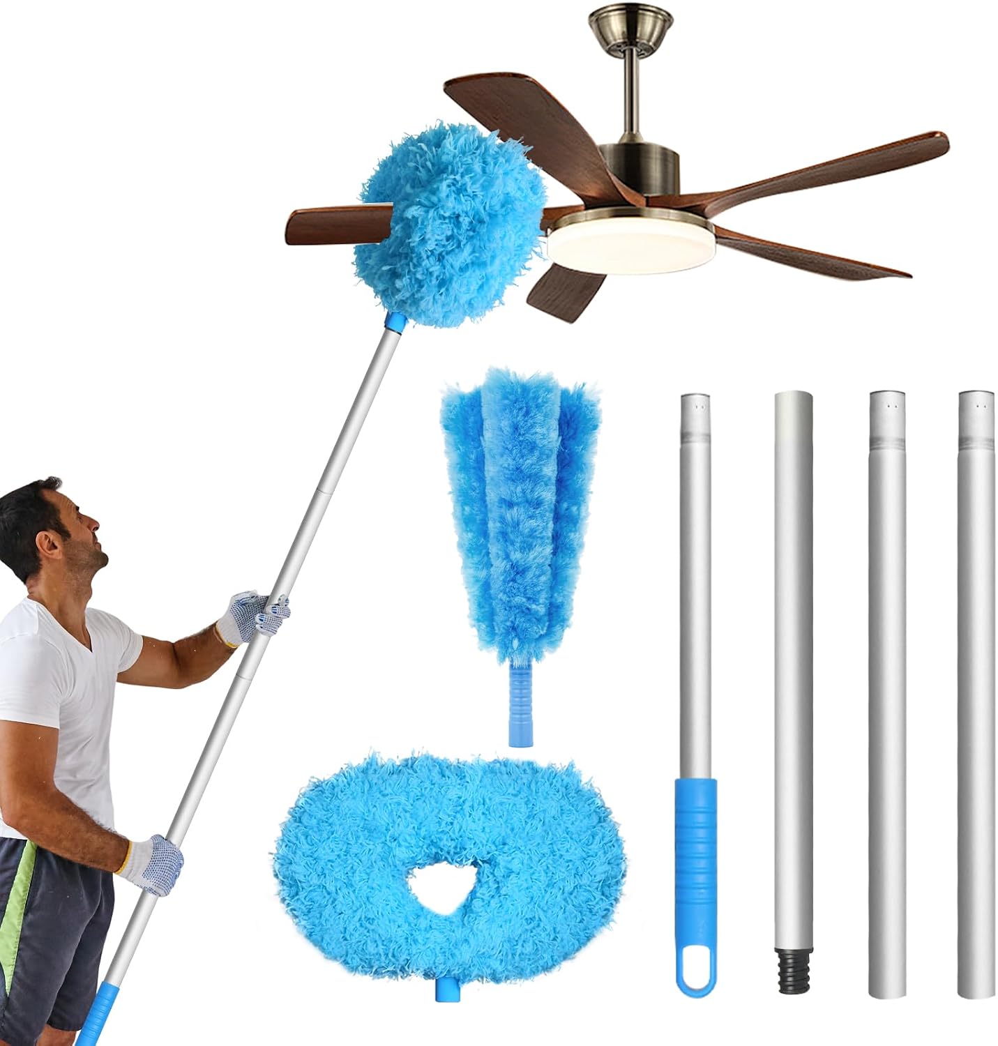 Storystore Ceiling Fan Cleaner Duster, Adjustable Microfiber Duster | 4.2FT Fan Cleaner with 13-50" Pole for Cleaning Fan Blades, Cobwebs, Walls, Doors and Windows, Brush for Dust Removal