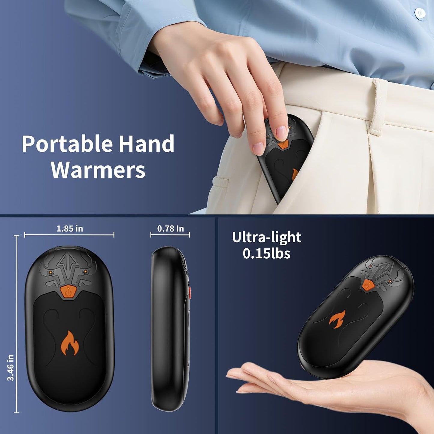 Hand Warmers Rechargeable 2 Pack, Electric Hand Warmer, 24Hrs Long Lasting Magnetic Reusable Hand Warmers with 3 Heat Settings, Portable Pocket Heater, for Men, Women, Camping, Hunting, Golf, Ski