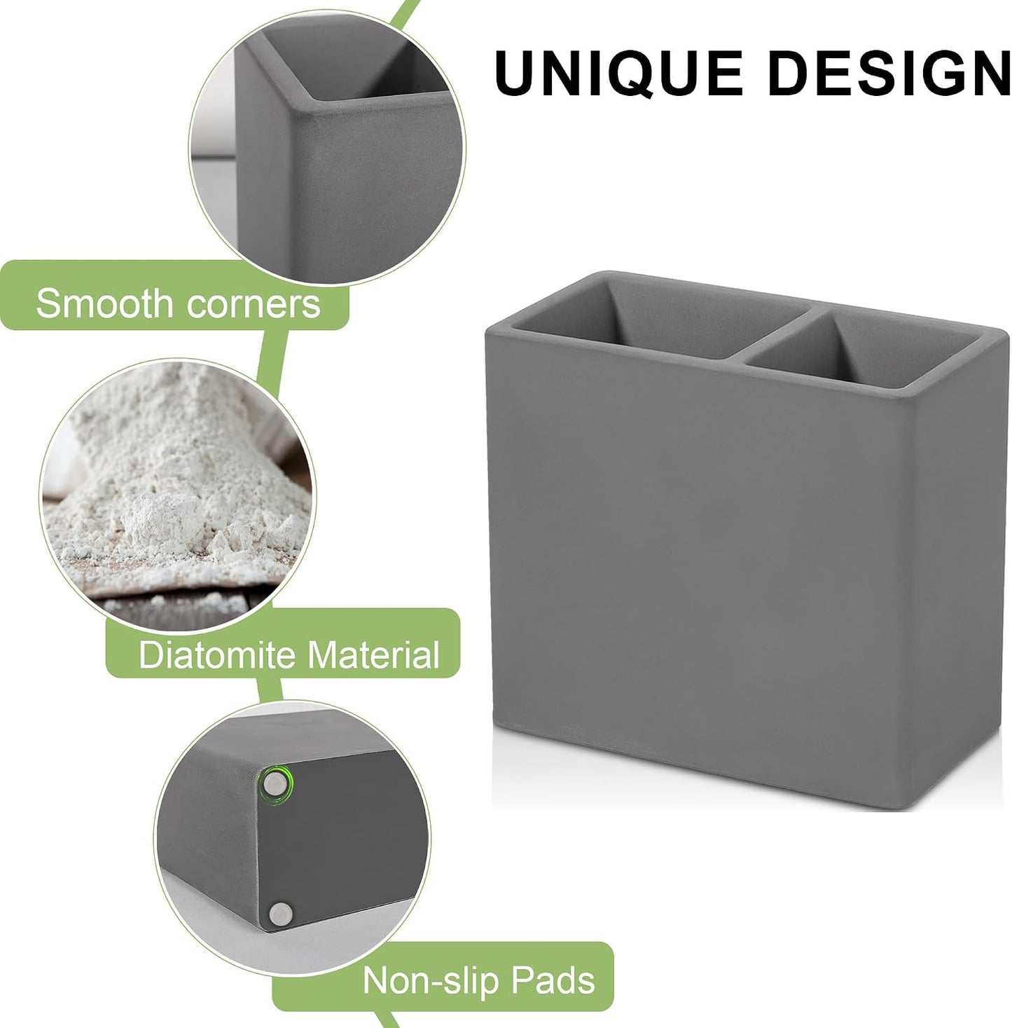 Diatomite Toothbrush Holder Toothpaste Organizer, Marble White | Quick Drying, Non-Slip, 2 Slots Kids Electric Tooth Brush Holder for Bathroom, for Countertop, Shower, Vanity