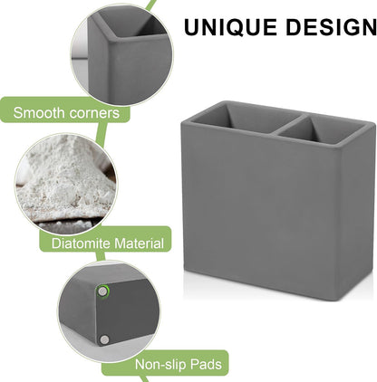 Diatomite Toothbrush Holder Toothpaste Organizer, Marble White | Quick Drying, Non-Slip, 2 Slots Kids Electric Tooth Brush Holder for Bathroom, for Countertop, Shower, Vanity