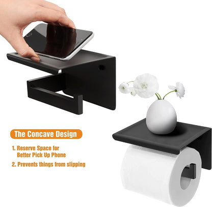 HITSLAM Toilet Paper Holder Matte Black, Adhesive Wall Mount, No Rotation | Heavy Duty Metal | anti rotation slot | vertical or horizontal setup |rustproof matte black finish|Bathroom Tissue Dispenser