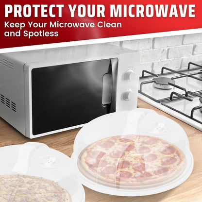 Flexzion 10.5 Inch Microwave Splatter Cover - BPA-Free Anti-Splatter Microwave Cover with Adjustable Steam Vent, Dishwasher Safe, Transparent Plastic Food Covers for Microwave Cooking | Transparent Dishwasher-Safe Plate Cover with Adjustable Steam Vent