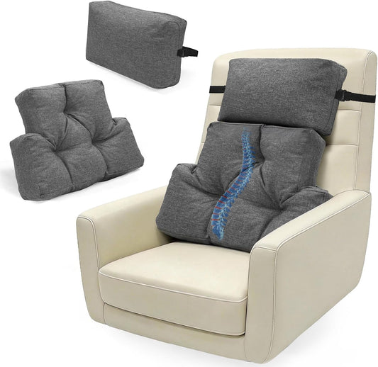 JZHLLA Recliner Neck and Lumbar Support, Shredded Foam Filling Back Rest Cushion with Adjustable Headrest for Pain Relief Lumbar Support Pillow for Recliner Office Chairs Sofa Couch