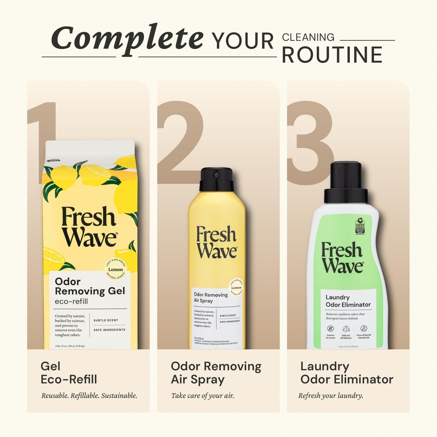 Fresh Wave Original Odor Eliminator Gel 3-Pk 7 oz - Air Freshener for Home | Plant-based essential oils. Lasts 15-30 days per jar. No plug-in needed. Pet-safe, closet and bathroom deoderizer.