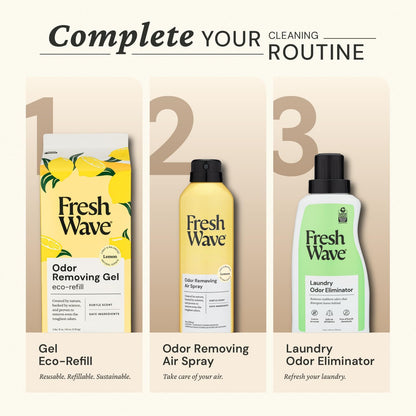 Fresh Wave Original Odor Eliminator Gel 3-Pk 7 oz - Air Freshener for Home | Plant-based essential oils. Lasts 15-30 days per jar. No plug-in needed. Pet-safe, closet and bathroom deoderizer.