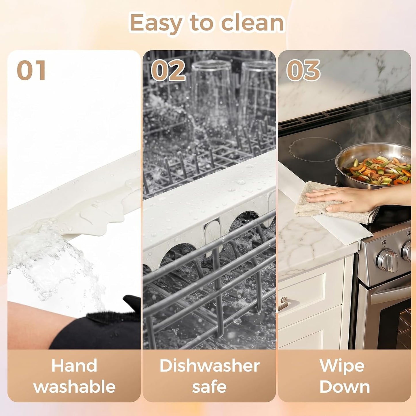 Silicone Stove Gap Covers with Stainless Steel, Oven Gap Filler Seals Gaps Between Stovetop and Counter, Stove Gap Guards Range Trim Kit, Easy to Clean Stove Gap Guard (Black 2 Pack,25")