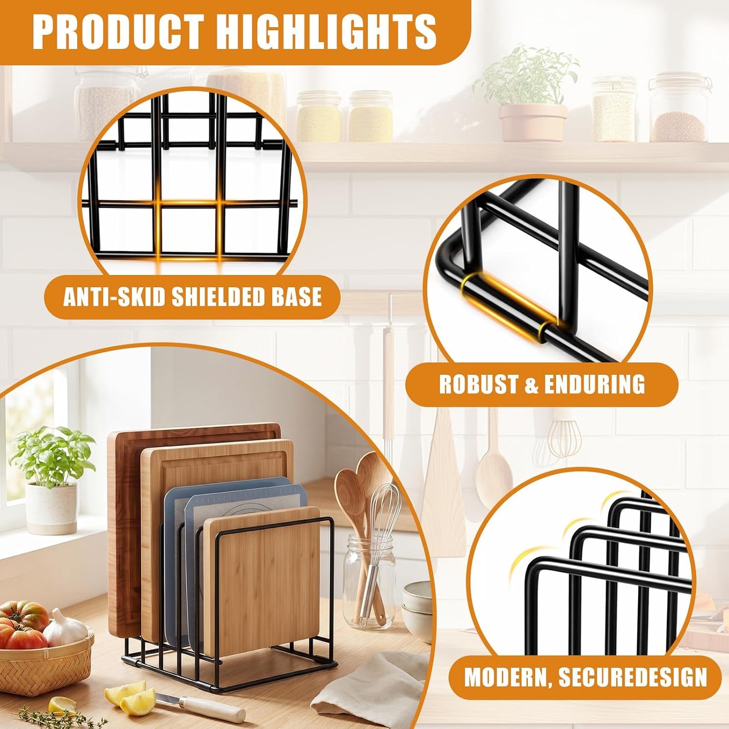 6 Pack Baking Sheet Organizer Rack Kitchen Cabinet Organizer 5 Slot Heavy-duty Metal Cookie Sheet for Cutting Board Storage Plate Bakeware Holder Tray Rack for Cabinets Countertop
