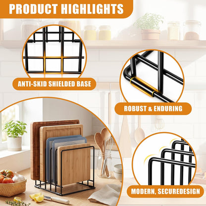 6 Pack Baking Sheet Organizer Rack Kitchen Cabinet Organizer 5 Slot Heavy-duty Metal Cookie Sheet for Cutting Board Storage Plate Bakeware Holder Tray Rack for Cabinets Countertop
