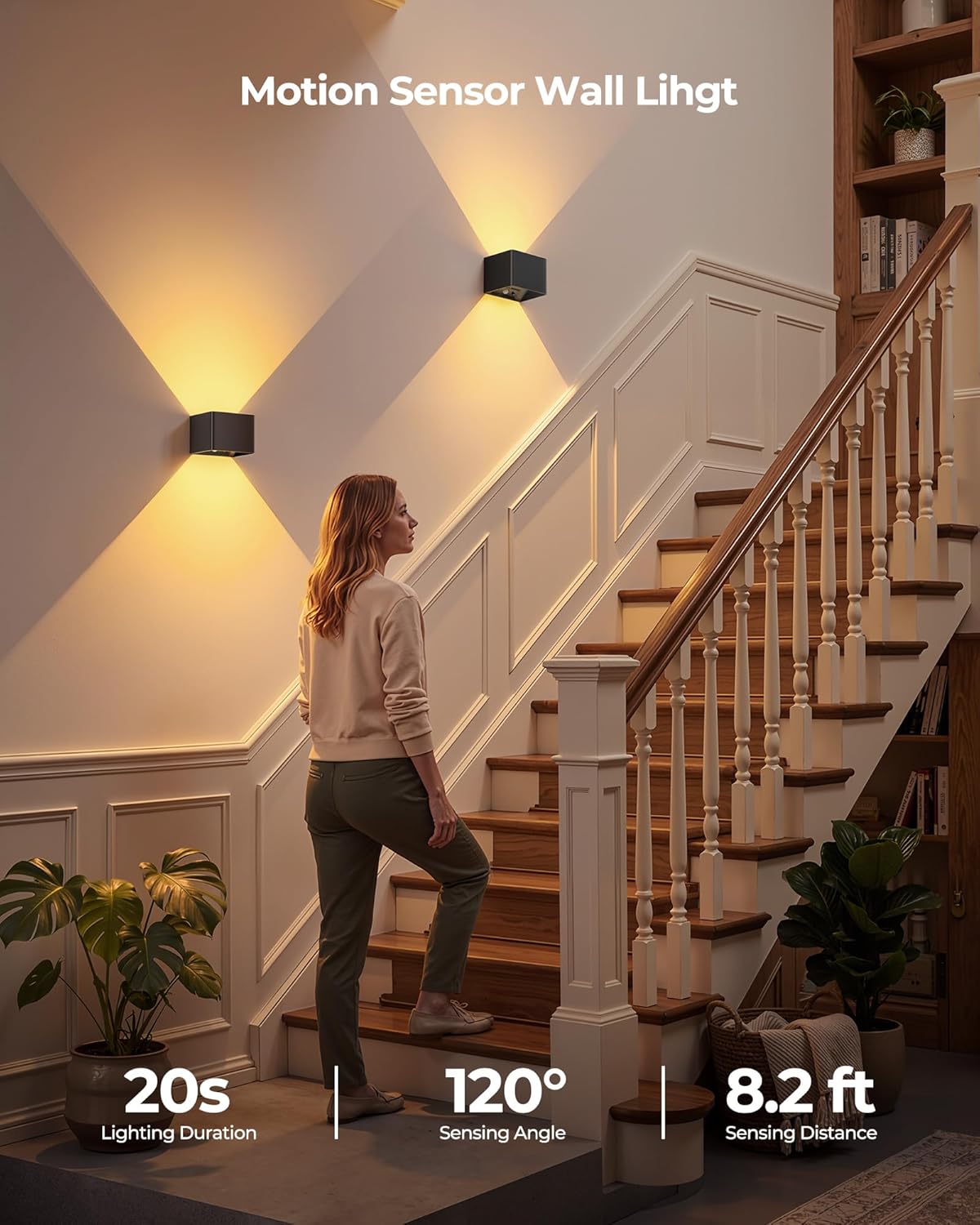 Motion Sensor Wall Lights with Remote, 5000mAh Rechargeable Battery Operated Wall Sconces, Wireless Indoor Up Down Lights, 12 RGB Colors, Warm Orange & Cool White for Hallway Stairs Bedroom, 2 Pack