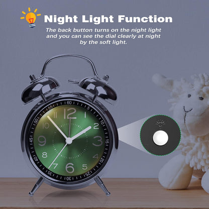 AYRELY® Super Loud Alarm Clock for Heavy Sleepers, 4.5 Inch Twin Bell Retro | Silent Non-Ticking Quartz with Backlight, Luminous Dial, Metal Alarm Clocks for Bedrooms and Bedside
