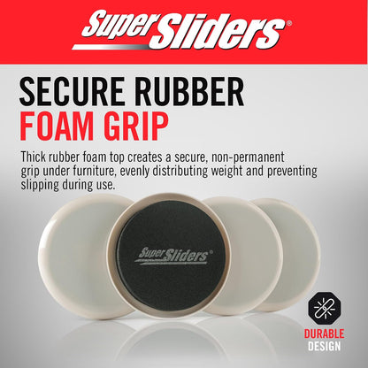 Super Sliders 8-Piece 7" and 3-1/2" Round Reusable Furniture Sliders for Carpet, Anti-Slip Protective Furniture Moving Pads for Beds, Sofas, Dressers, Beige