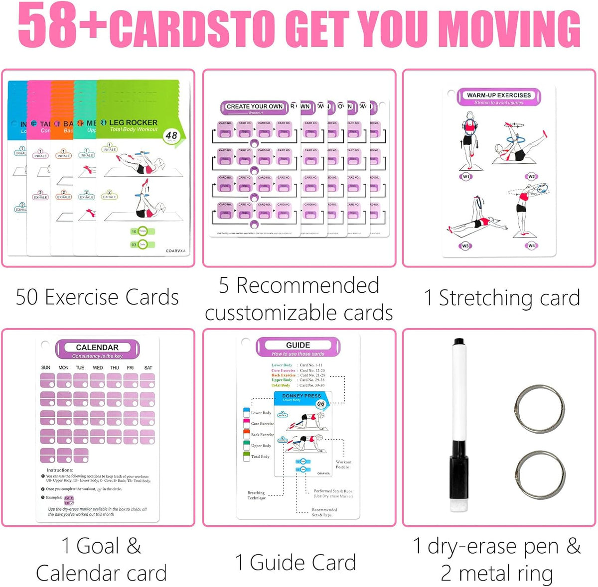 Bodyweight Workout Cards for Women & Men-50 Bodyweight Workout Cards，Includes 2 Rings& Dry-Erase for Easy Organization-Home, Gym or Studio (Bodyweight)