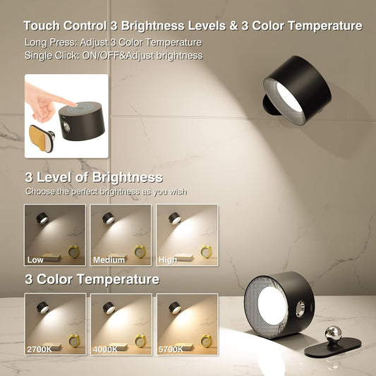 Deyagoo LED Wall Sconce, Rechargeable Wall Light for Bedroom