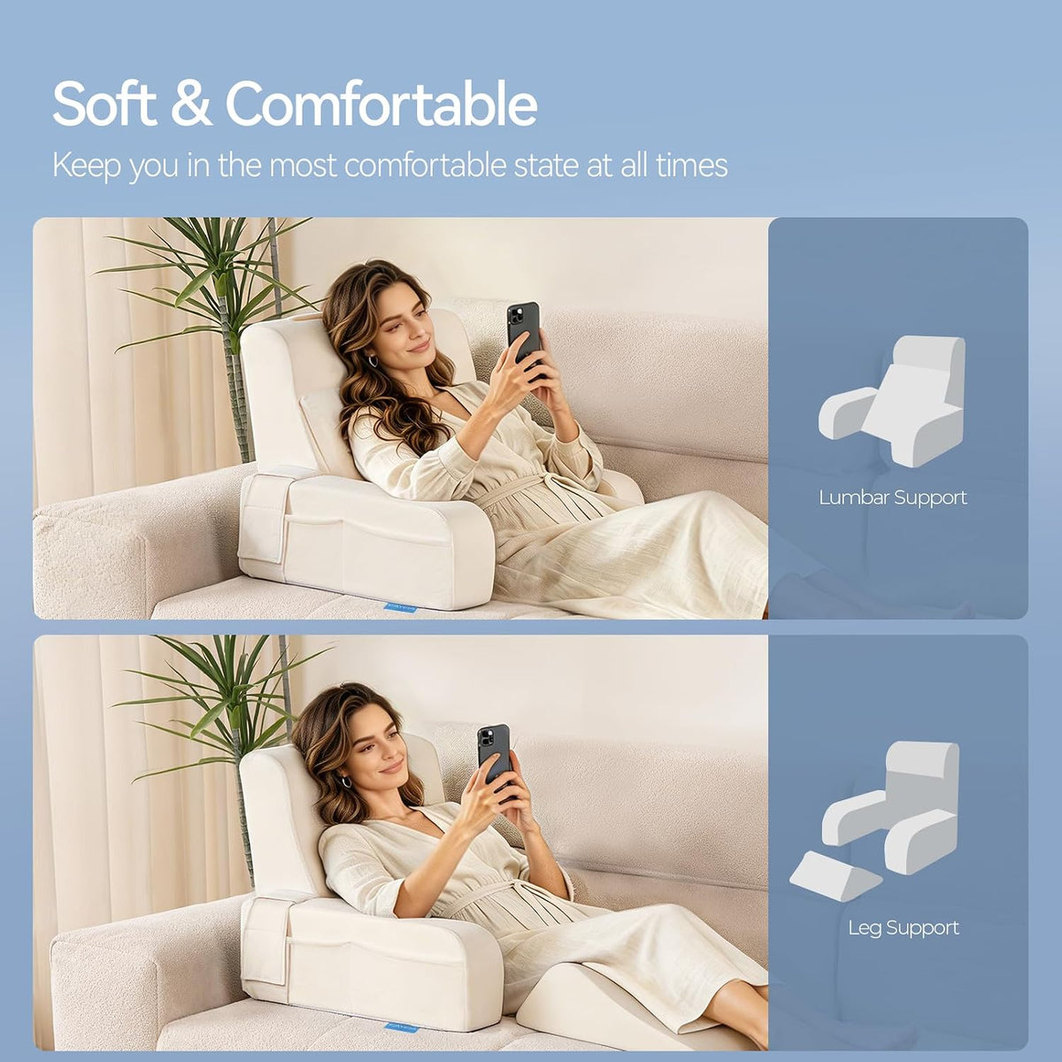 Kayfia Reading Pillow, Gel Memory Foam Back Rest Pillow, 19", Gray