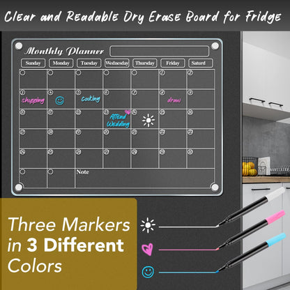 DIYMAG Magnetic Calendar, Fridge Magnets for Whiteboard 4 PCS Dry Erase | Clear Monthly Weekly Daily Memo Acrylic Planning Boards Apartment Essentials for Refrigerator