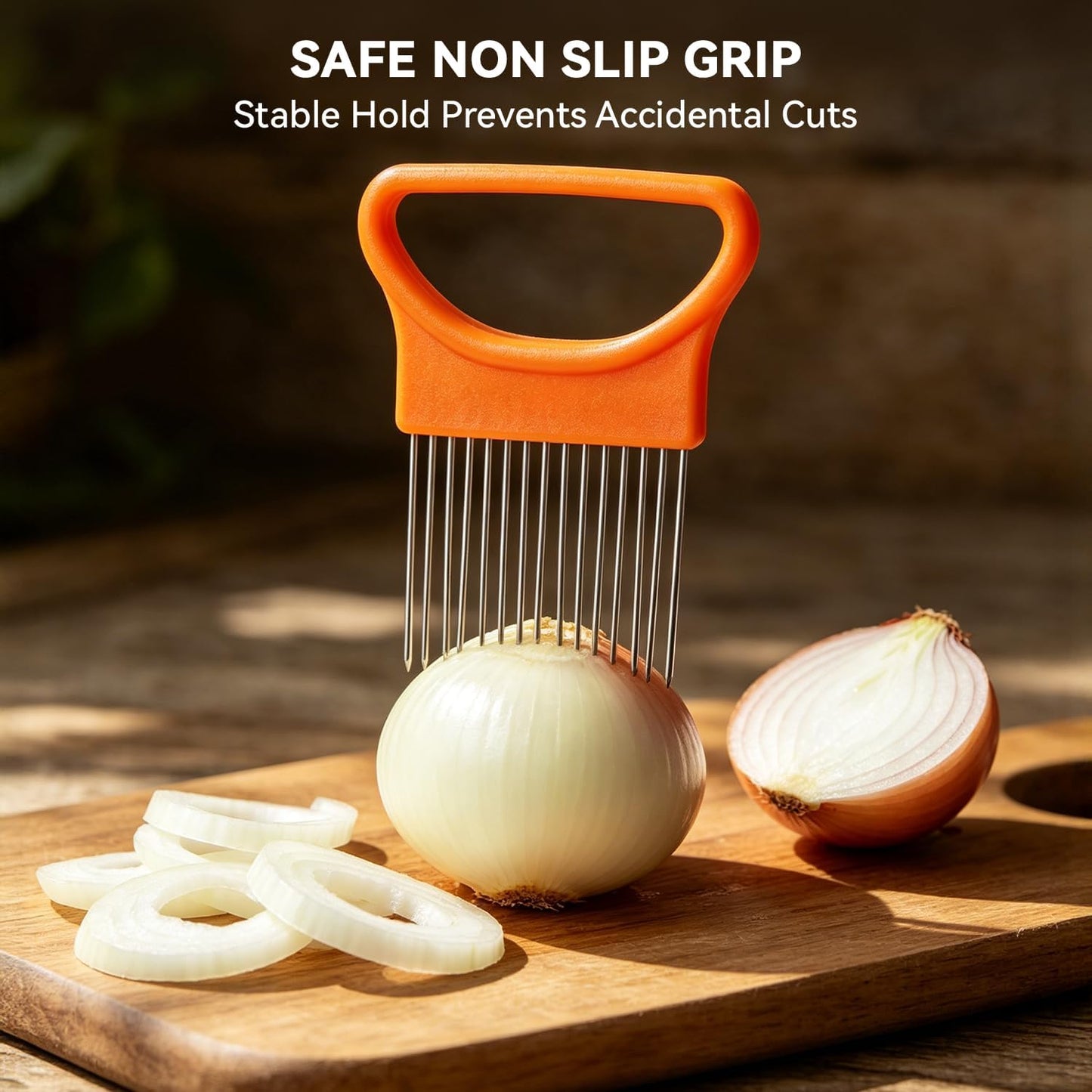Onion Holder for Slicing - Stainless Steel Vegetable & Fruit Slicer Assistant Tool, Multi-Purpose Onion Tomato Cutter for Potato, Avocado, Egg & Meat Chopping (Blue)