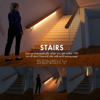 Sensky Motion Activated Strip Lights Rechargeable Motion Sensor LED Strip Light Dimmable Strip Lighting for Wardrobe, Cabinet, Pantry, Closet (2M Black, Cool White)