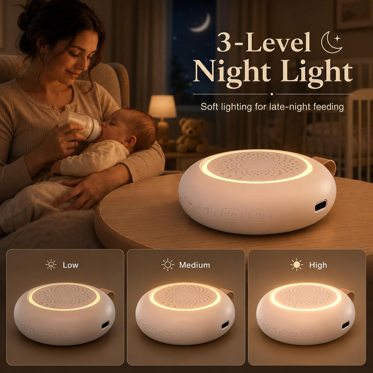 Portable White Noise Machine for Baby, 24 Nursery Sleep Sounds, Night Light