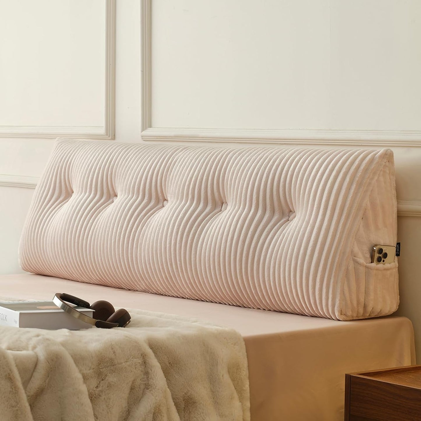 Z-hom Headboard Pillow, Wedge Backrest Cushion, Queen Size,NO Roll Pillow | Grey Triangular Backrest Cushion Equipped,NO Roll Pillow,Ideal for Reading,Sitting Up in Bed&Filling Headboard Gaps