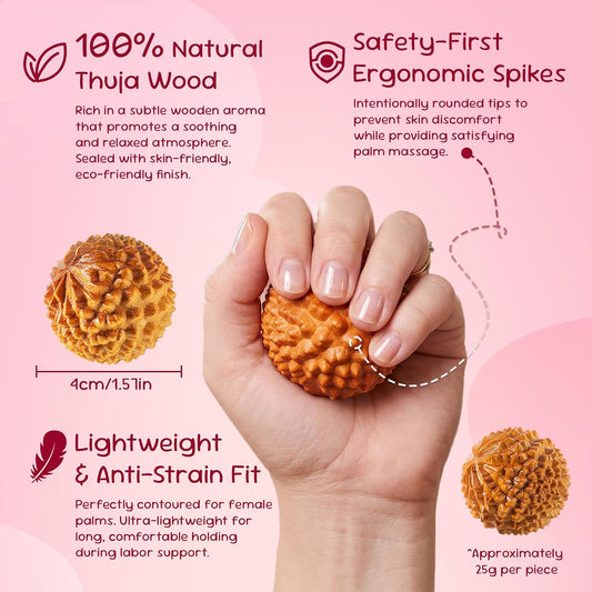 SIMPOR 2 Pcs Natural Wooden Acupressure Balls for Labor and Delivery, Handheld Palm Massage Ball Set for Contraction Pain Relief, Pregnancy Hospital Bag Essentials, Baby Shower Mom-to-Be Gift