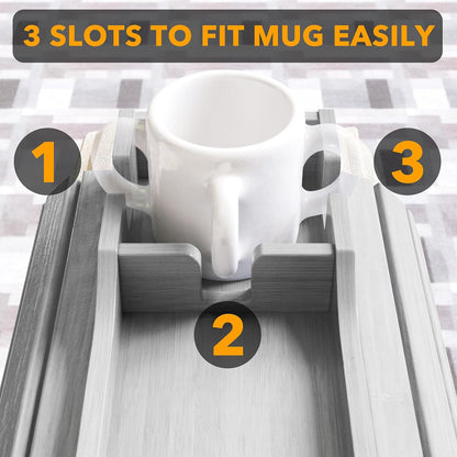 SpaceAid Bamboo Couch Cup Holder, Anti Falling Foldable Sofa Armrest Tray with Cup Holder, Couch Arm Side Table Organizer for Drink Cup Remote Snacks (Natural)