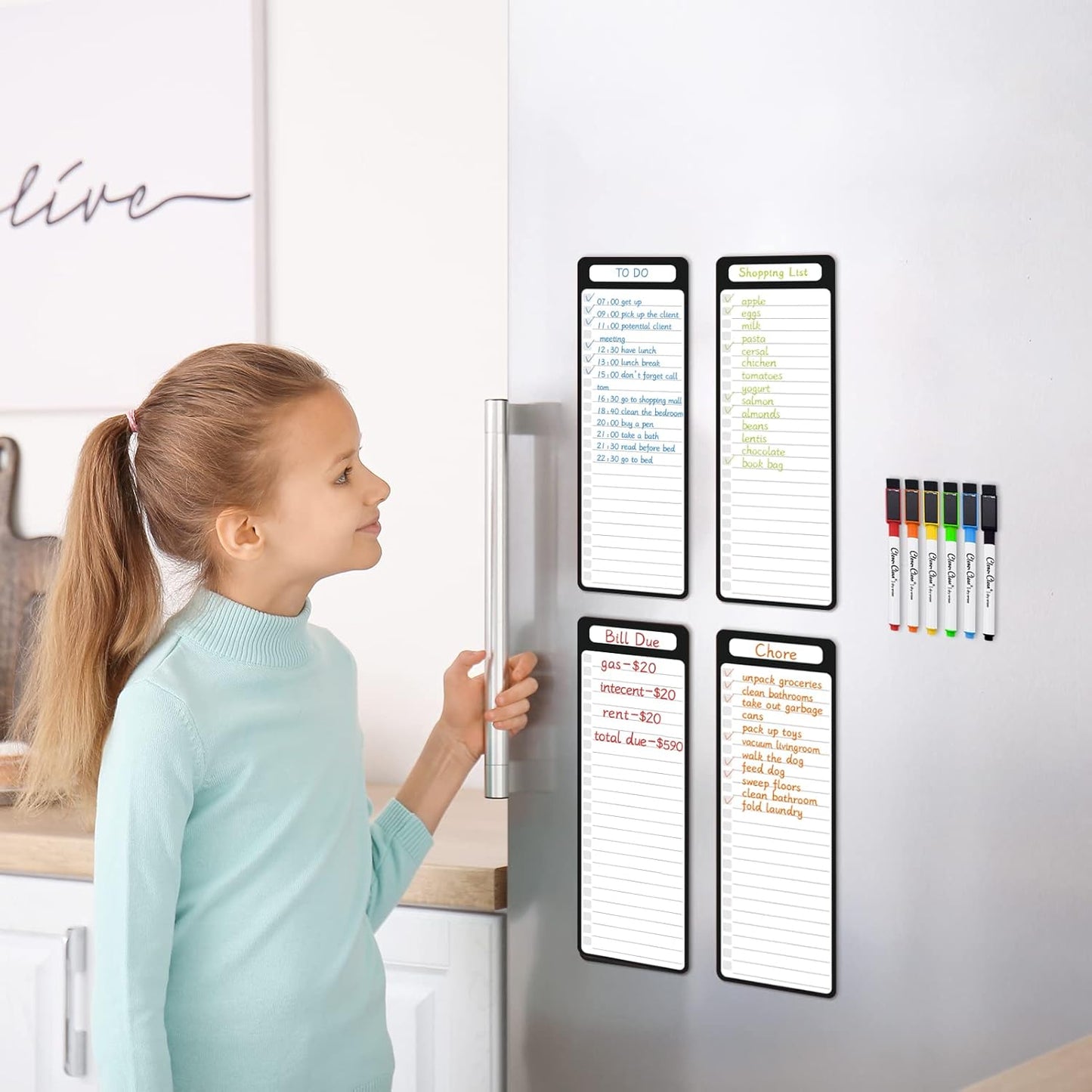 Magnetic Dry Erase Monthly Calendar Set - 15.5"x13" Monthly and 8.5"x13" Weekly Calendar for Fridge - 6 Extra Fine Point Markers Included - Shipped Flat