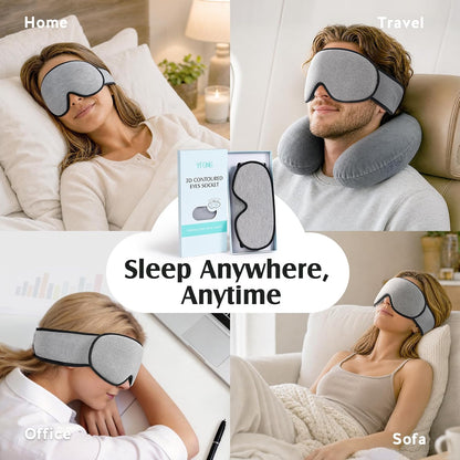 YFONG Sleep Mask for Side Sleepers Women Men, Soft & Breathable Bamboo Viscose Eye Mask for Sleeping, 100% Blackout 3D Eye Cover, Wider Adjustable Hook & Loop Straps for Ultra Comfort, Light Gray