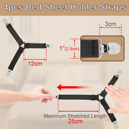 4 Pack Mattress Elastic Straps, Elastic Bed Sheet Holders for Corners Fitted Straps Clip Adjustable Bedsheet Grippers Mattress Sheet Corner Holders, Fitted Bedsheet Clip for Bedding Sofa Cover