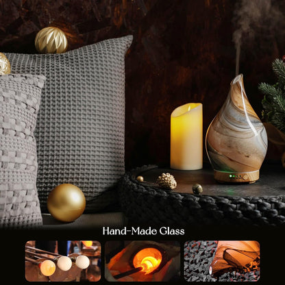 Porseme Oil Diffuser 3D Glass Aromatherapy Ultrasonic Humidifier, Air Refresh Auto Shut-Off, Timer Setting, BPA Free for Home Hotel Yoga Leisure SPA Gift 150ml Last 6H - Colors A